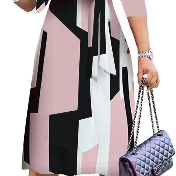 Womens Plus Size Summer Dresses Sexy V Neck Midi Dress Faux Wrap Dress 3/4 Sleev - Picture 1 of 5